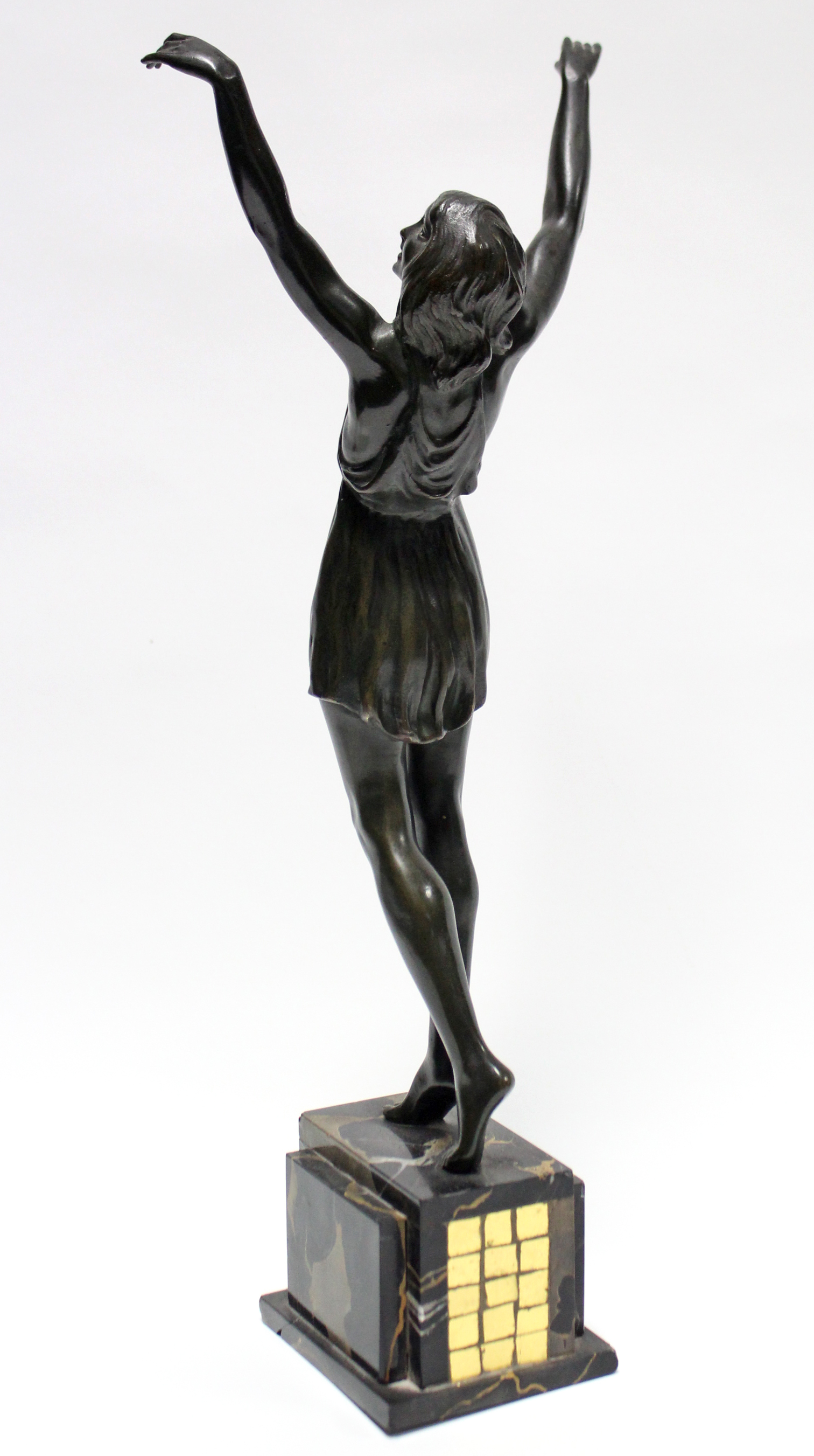 PIERRE Le FAGUAYS (attributed to). A bronze standing figure of a female gymnast, her arms raised - Image 3 of 3