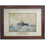 NAVAL INTEREST: A portrait of “H.M.S. VIKING, 22,000HP, SPEED 33KNOTS, 1910”; signed “Buckley”,