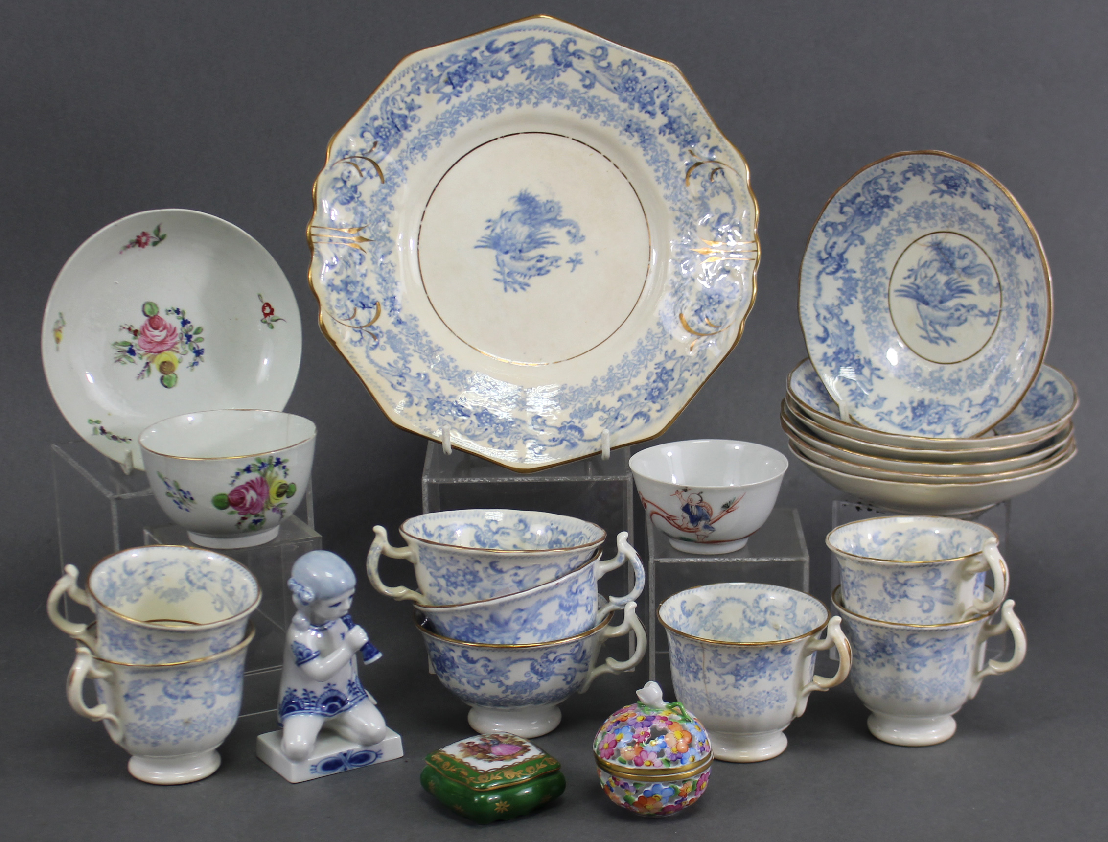 An early Victorian blue transfer decorated part tea & coffee service; an 18th century English