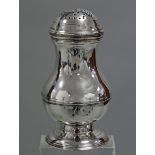 A George II silver baluster-shaped “bun-top” pepper pot, 3½” high; London 1740, by George