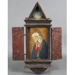 An Italian renaissance style tabernacle with half-length portrait of the Madonna painted in oils &