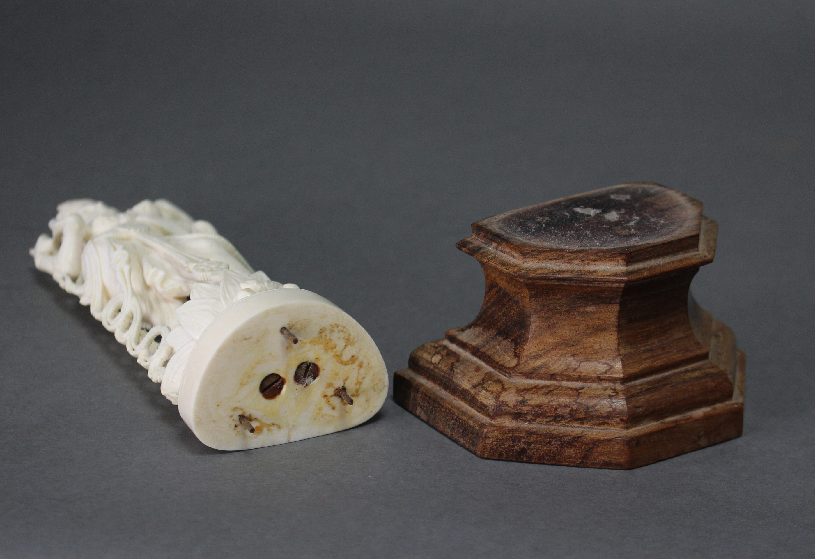 A 19th century ivory model of the goddess Laxmi, on wooden plinth base; 9“ high. - Image 4 of 4