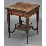 A Victorian rosewood & marquetry-inlaid card table, the square envelope top enclosing green