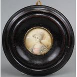A portrait miniature of an elegant young lady in the 18th century style, signed indistinctly, 2¼”