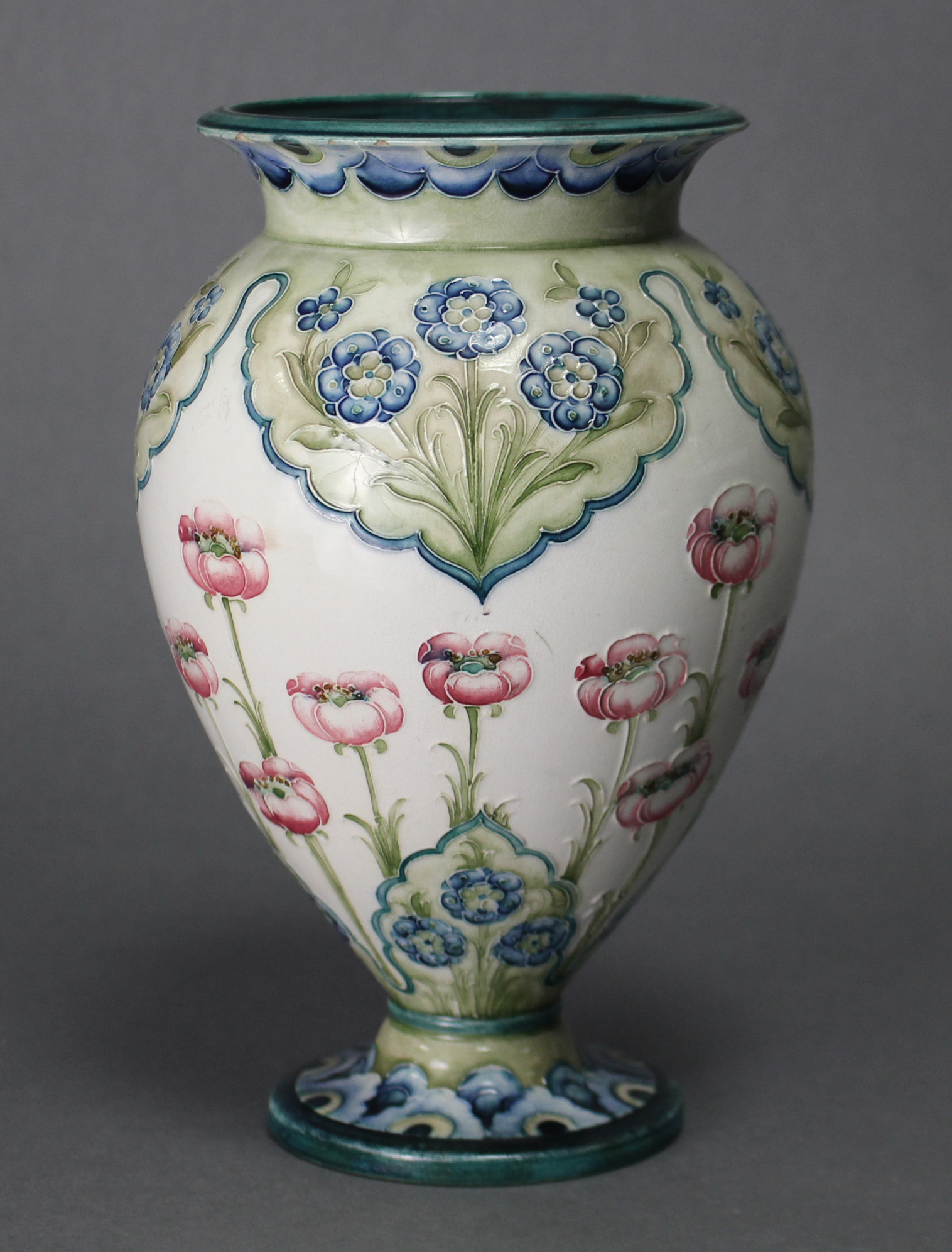 A MOORCROFT MACINTYRE POTTERY OVOID VASE with short flared neck & on round pedestal foot, - Image 2 of 6