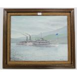 An oil painting on board of the American sidewheel ship “Hendrick Hudson”, signed Randles, 15¾” x