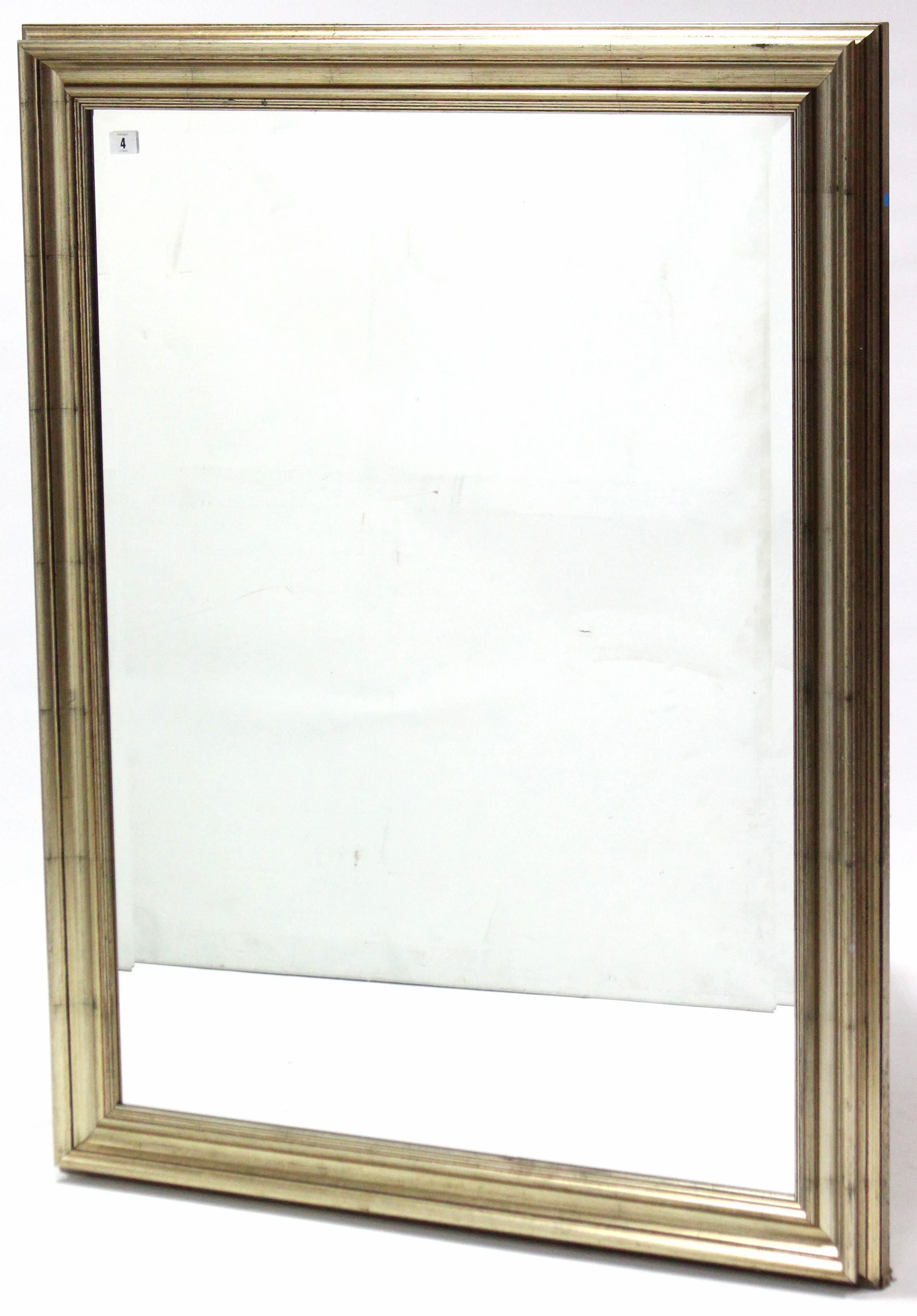 A large gilt frame rectangular wall mirror inset bevelled plate, 46” x 36”.