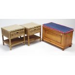 A pine blanket box with hinged lift-lid, & on turned feet, 33” wide; together with a pair of