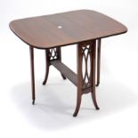 A late 19th century inlaid-mahogany Sutherland table, with pierced end supports, & on square