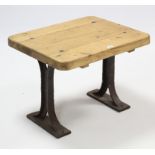 A pine rectangular occasional table on cast-iron base, 23¾” wide.