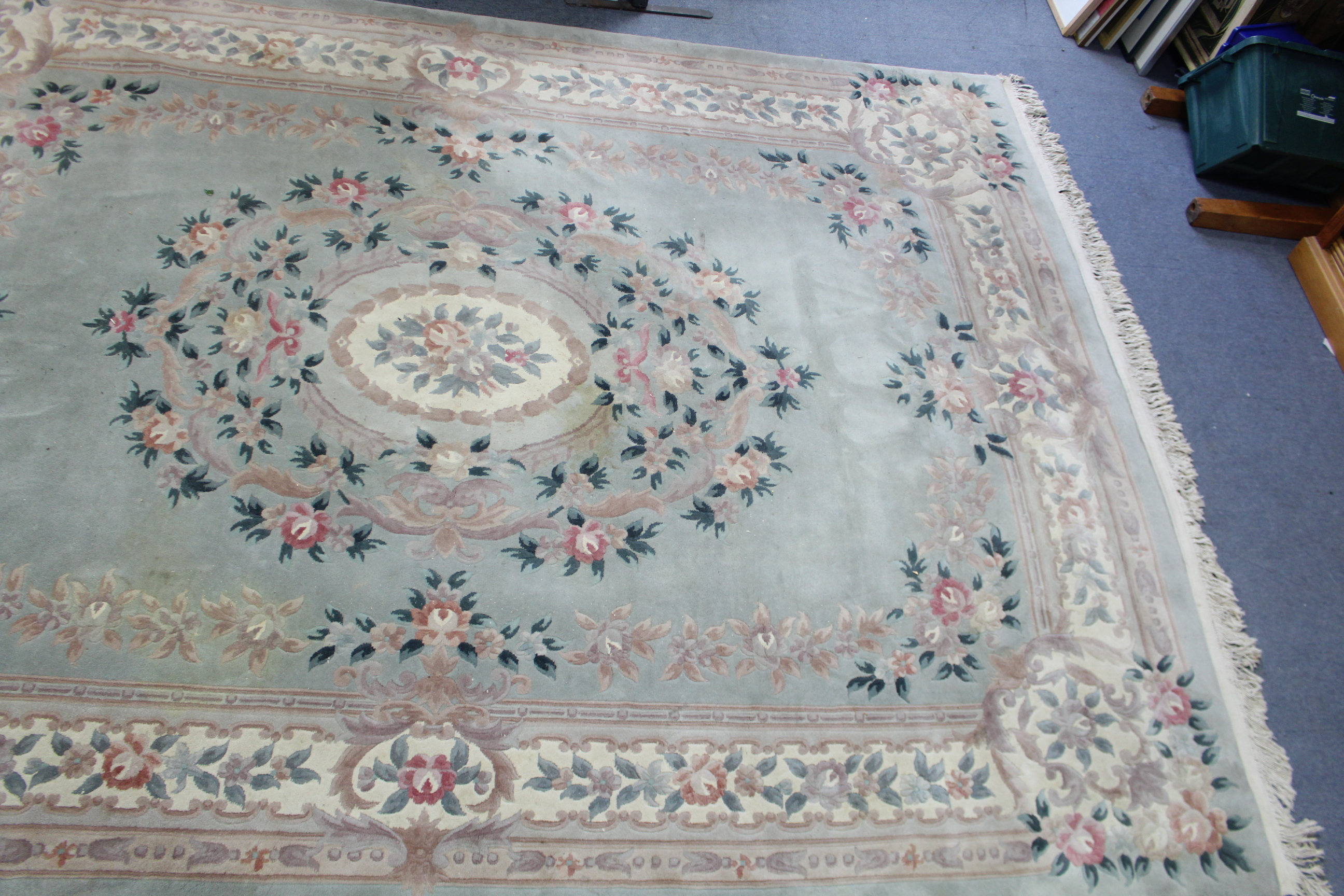 A Chinese carpet of pale green & ivory ground, with all-over floral design to centre within a wide - Image 3 of 5