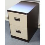 An art-metal two-drawer dwarf filing cabinet, 18” wide x 28” high.