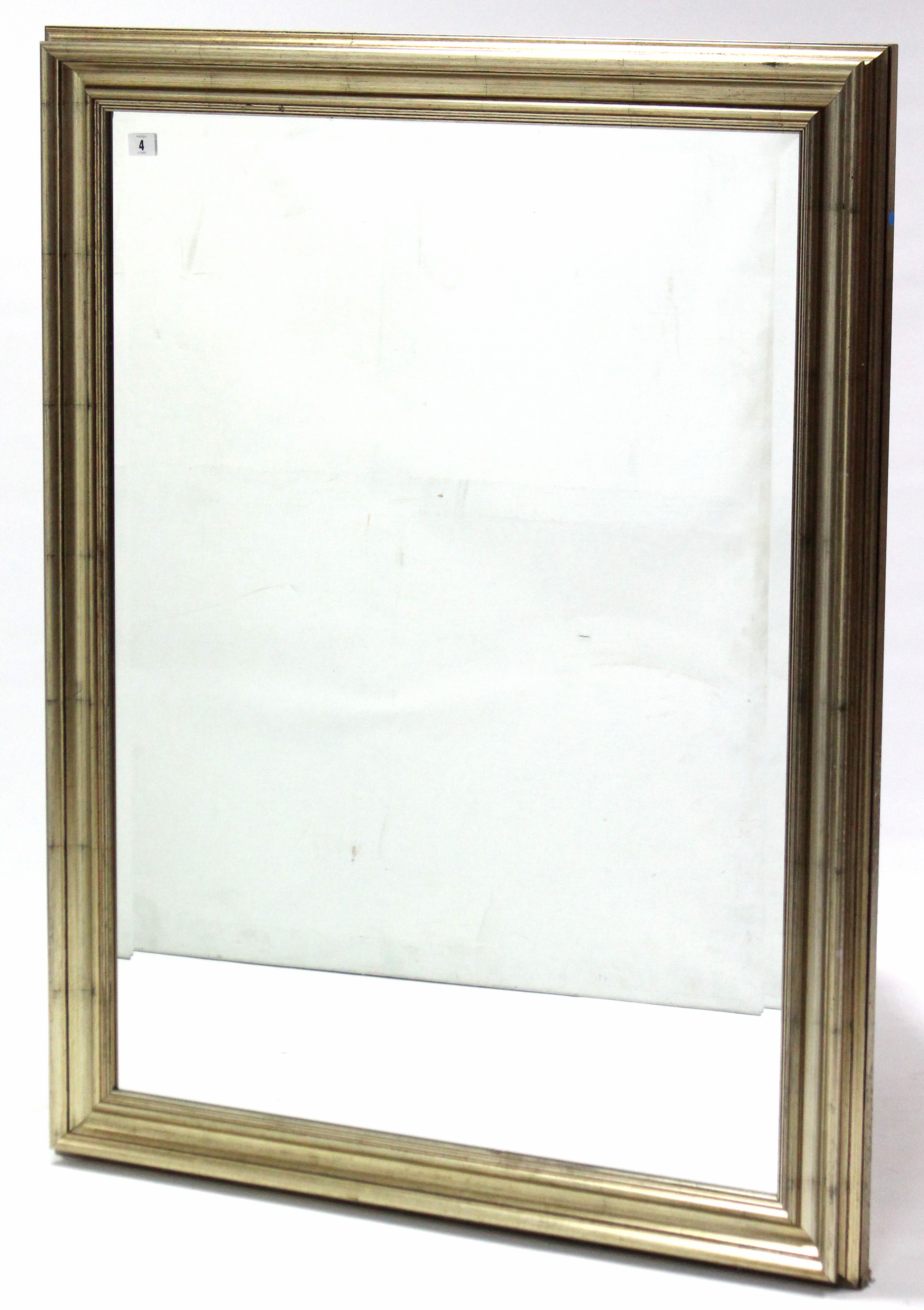 A large gilt frame rectangular wall mirror inset bevelled plate, 46” x 36”.