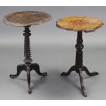 A Victorian tripod table, the inlaid burr-walnut top with shaped edge, on vase-turned & spiral-twist