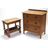 An oak small chest, fitted three long graduated drawers, 30” wide; together with a teak