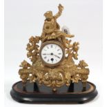 A 19th century mantel timepiece with black roman numerals to the white enamel dial, & in gilt ormolu