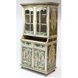 A CONTINENTAL ART NOUVEAU-STYLE PAINTED PINE SMALL DRESSER, the upper part fitted two shelves