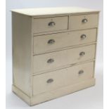 A Victorian white painted pine chest, fitted two short & three long graduated drawers with cup