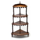 A Victorian mahogany four-tier corner whatnot with spiral-twist supports, & on turned feet, 19” wide
