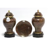 Another pair of Chinese cloisonné vases of baluster shape & bronze ground, each with removable cover