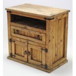 A pine side cabinet, with open recess above a single drawer with twin door cupboard below, 31½” wide