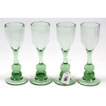 A set of four studio glass wine goblets by “Karlin Rushbrooke”, each signed under the foot & dated