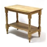 A Victorian pine rectangular two-tier washstand on turned supports, 33¼” wide.