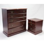 A mahogany –finish chest, fitted five long graduated drawers, & on plinth base, 36¾” wide; & a ditto