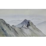 Two watercolour paintings by David Bellamy, titled to reverse: “Crib Goch, just after Sunrise”,