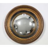 A gilt-frame convex wall mirror, 14½” diam.; together with two other wall mirrors; & a coloured