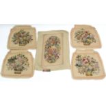 A set of four early-mid 20th century gros-point embroidered tapestry seat covers; & a ditto seat