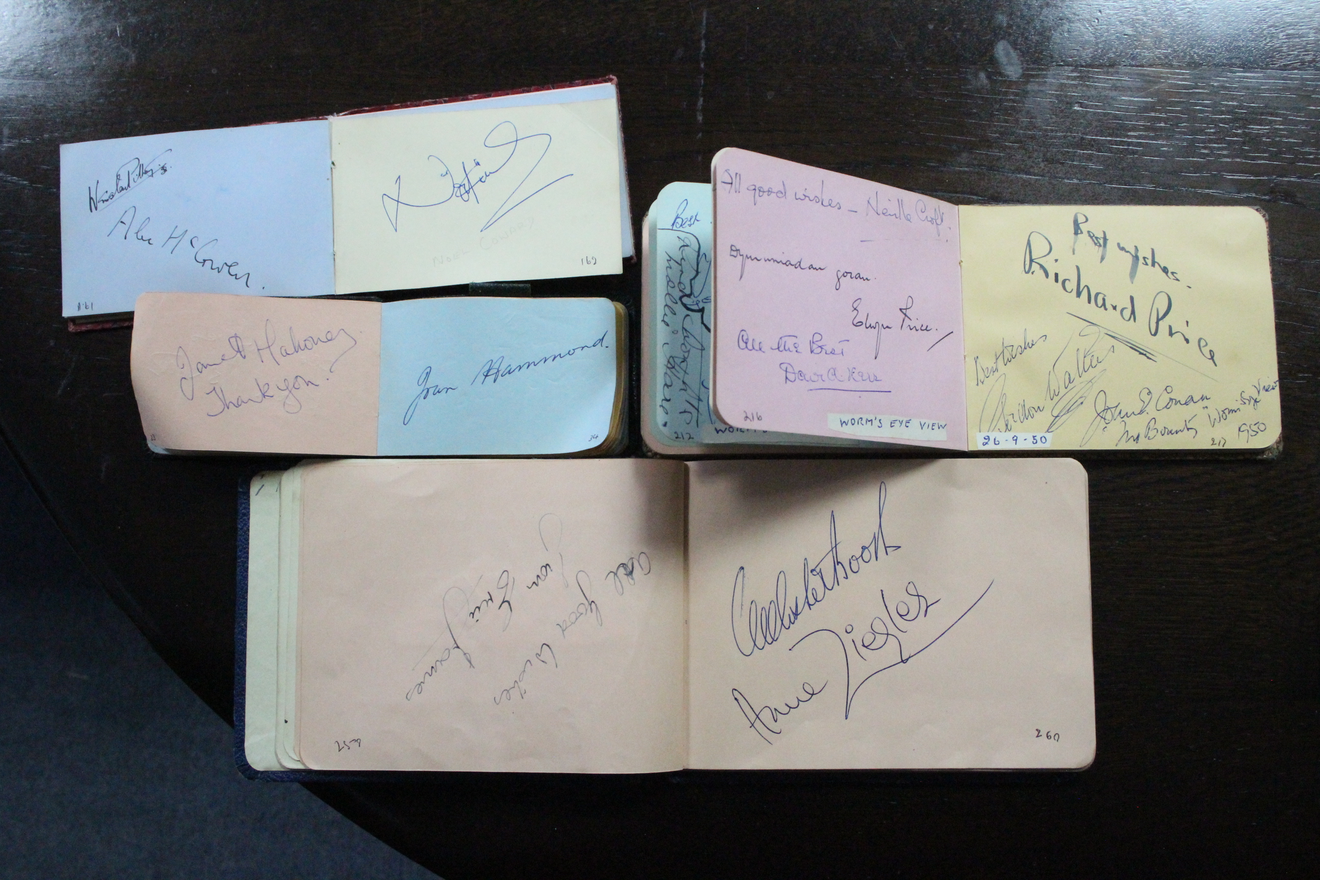 A THEATRICAL AUTOGRAPH COLLECTION in four small albums, of British stage actors from the 1950s - Image 2 of 14