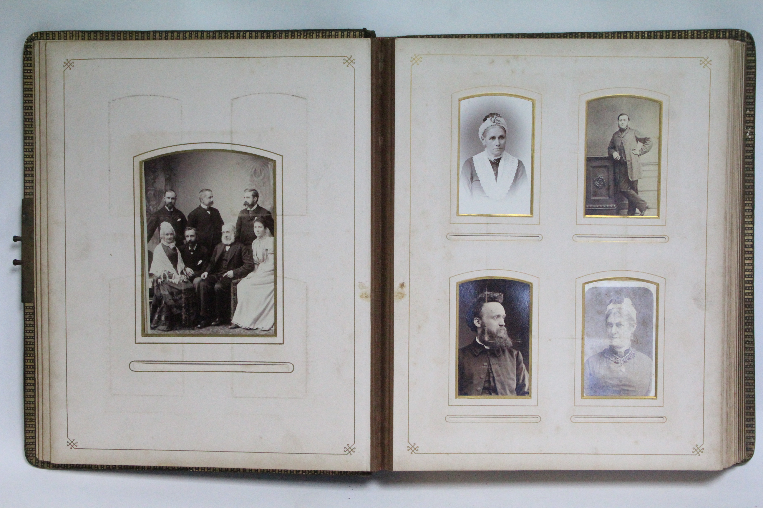 A Victorian leather-bound family photograph album containing seventy various black & white - Image 2 of 9