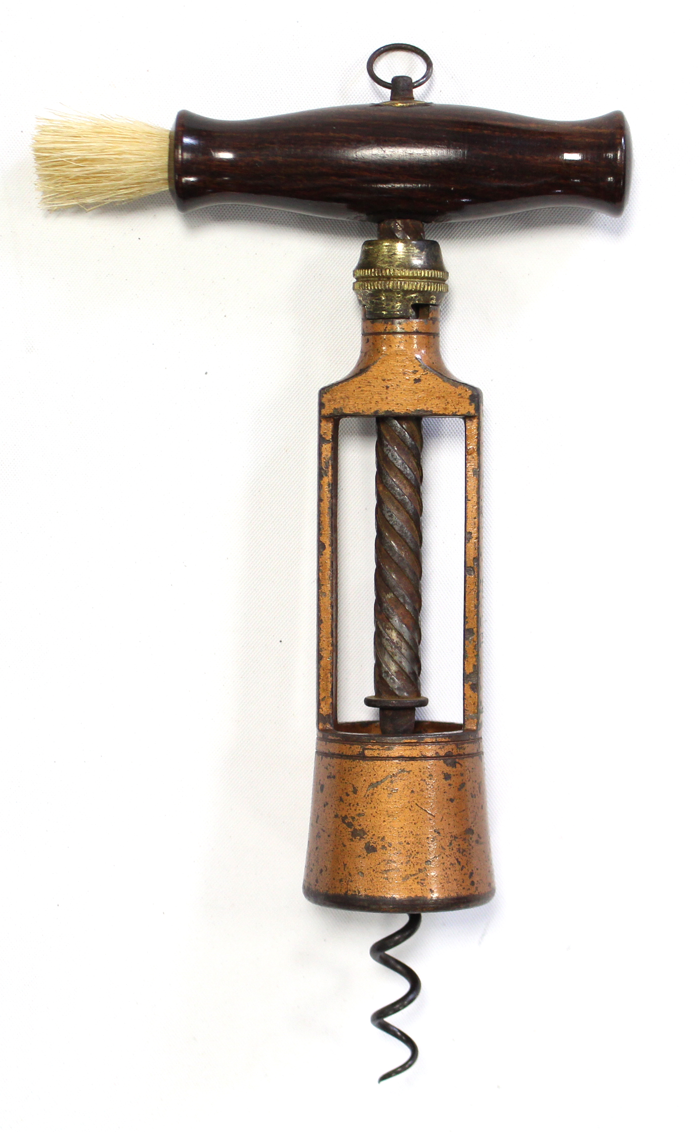 A 19th century Twiggs Patent open-barrel corkscrew with turned treen handle, 7½” long.