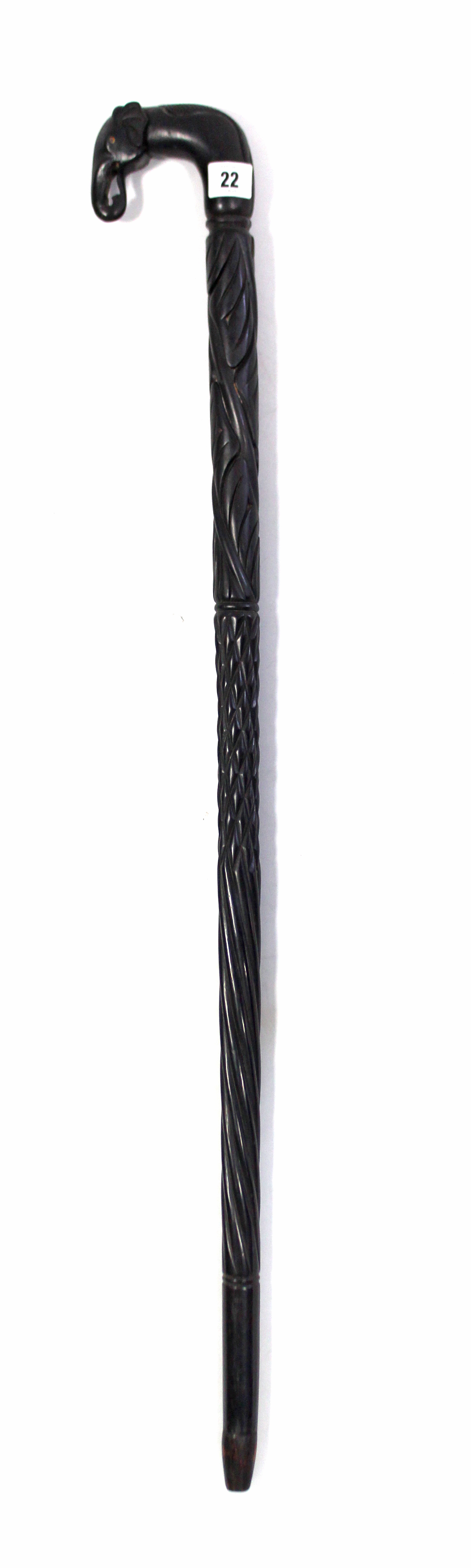 An early 20th century carved ebony gent’s walking cane, with elephant head handle, 35½” long. - Image 2 of 3