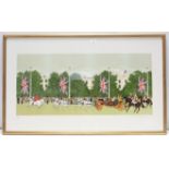 A large limited edition coloured print after Vincent Haddeley depicting the wedding procession of