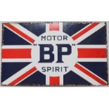 AN ANTIQUE ENAMELLED RECTANGULAR SIGN, “BP MOTOR SPIRIT”, 19¾” X 11¾”.