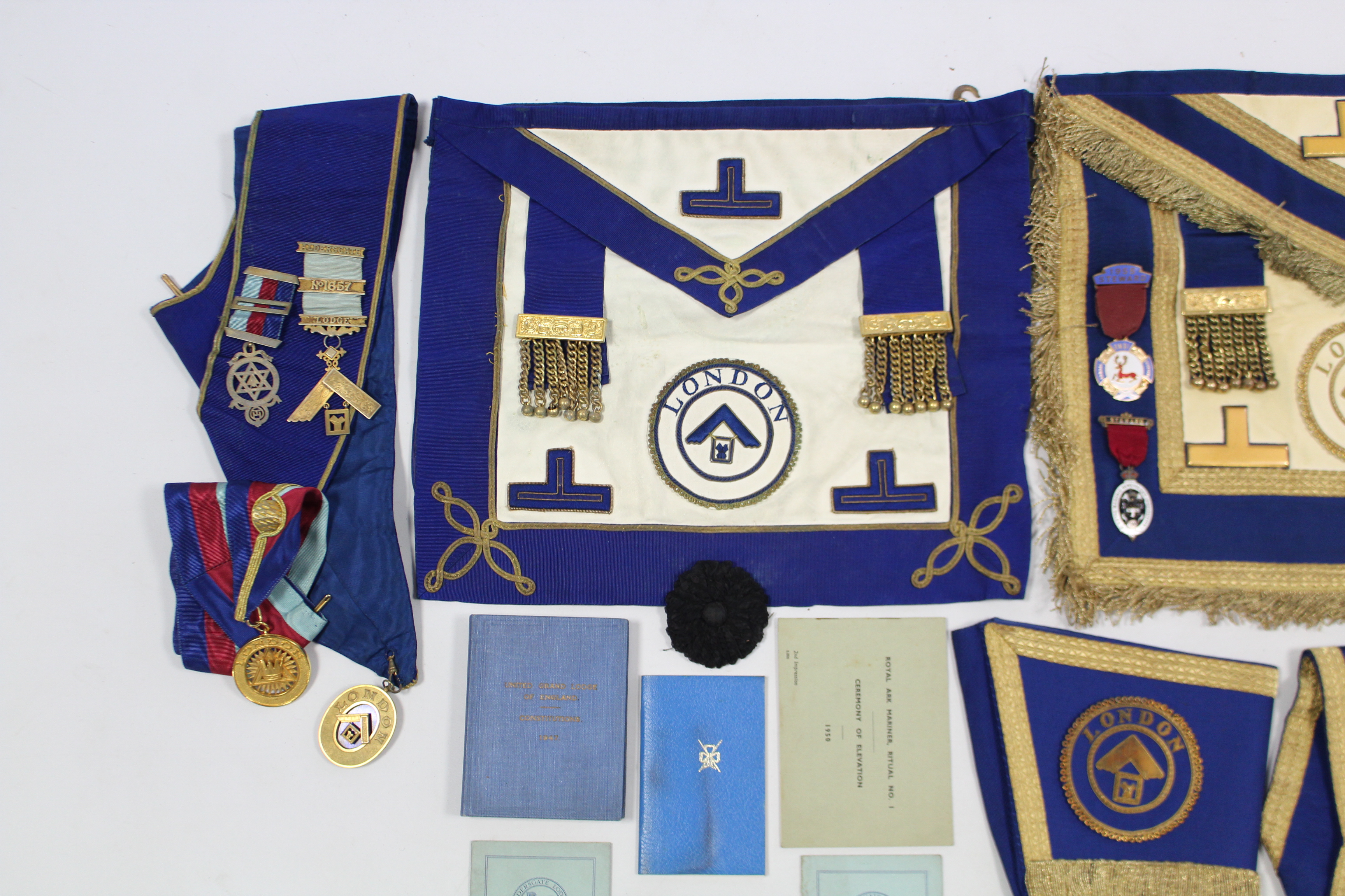 Two Masonic regalia aprons; five ditto medals; & various items of Masonic regalia. - Image 5 of 5