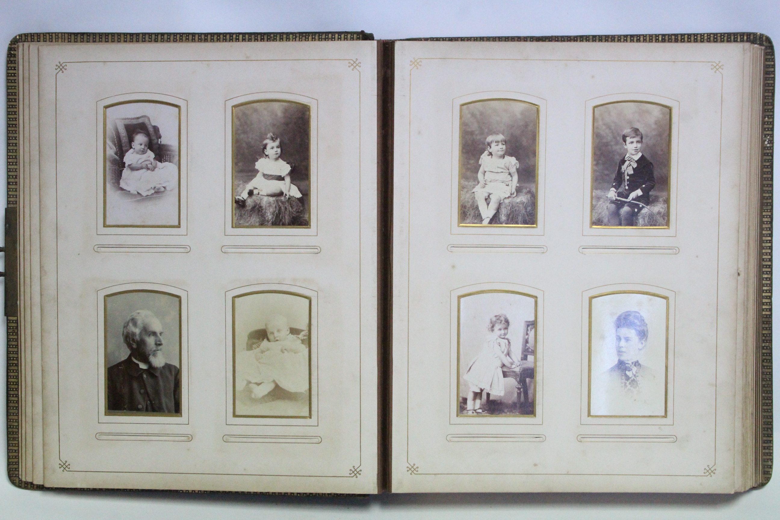 A Victorian leather-bound family photograph album containing seventy various black & white - Image 3 of 9