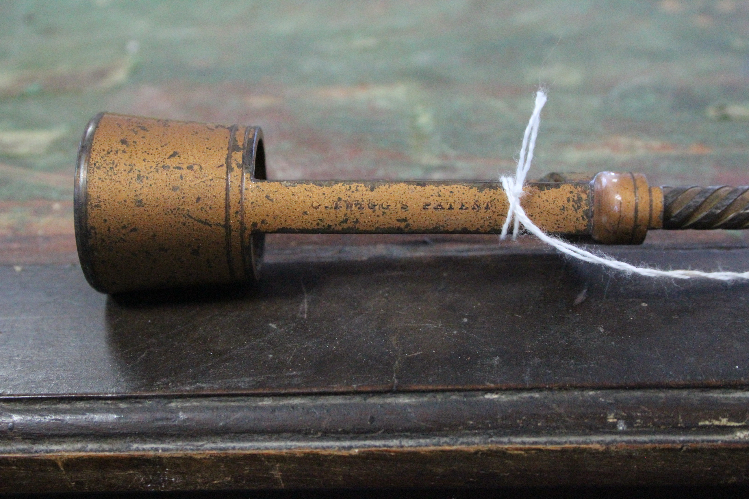 A 19th century Twiggs Patent open-barrel corkscrew with turned treen handle, 7½” long. - Image 3 of 4