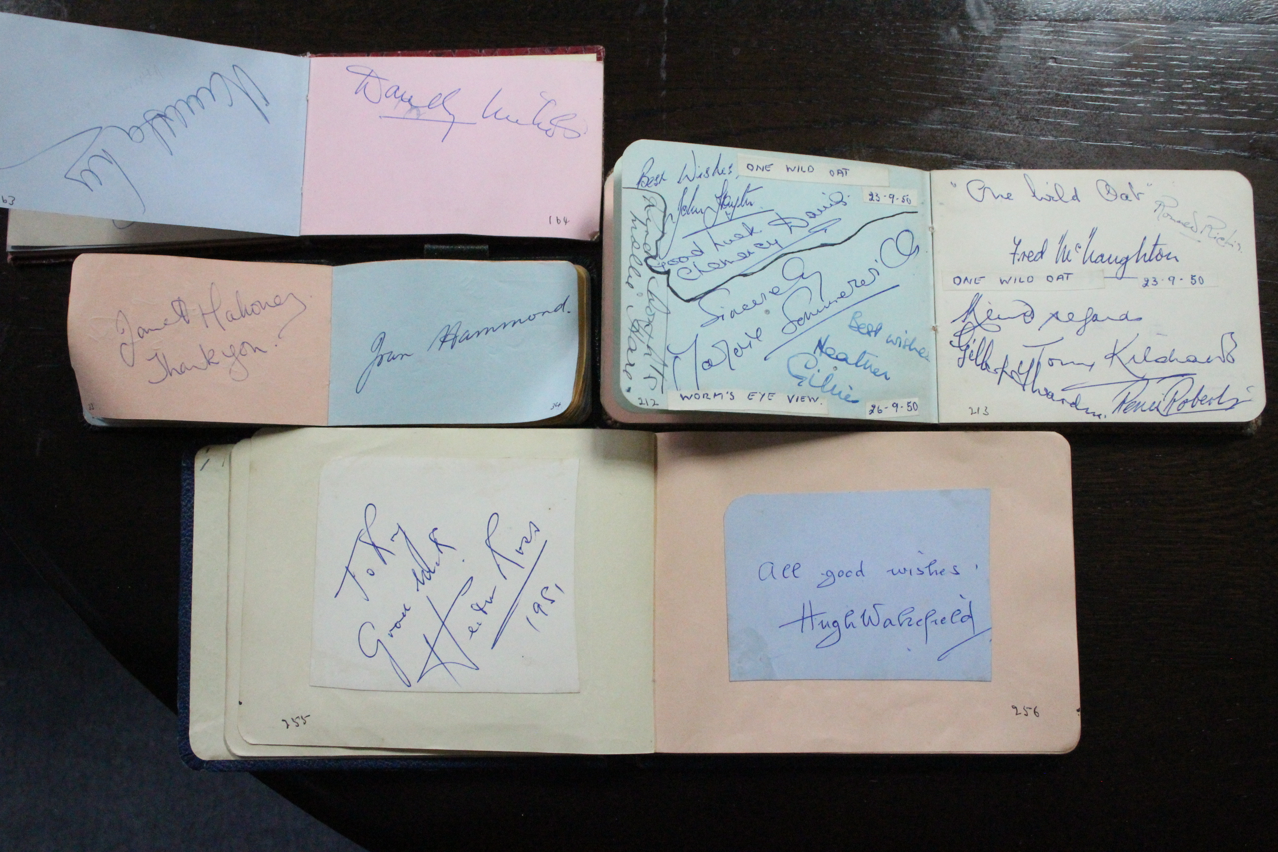 A THEATRICAL AUTOGRAPH COLLECTION in four small albums, of British stage actors from the 1950s - Image 4 of 14