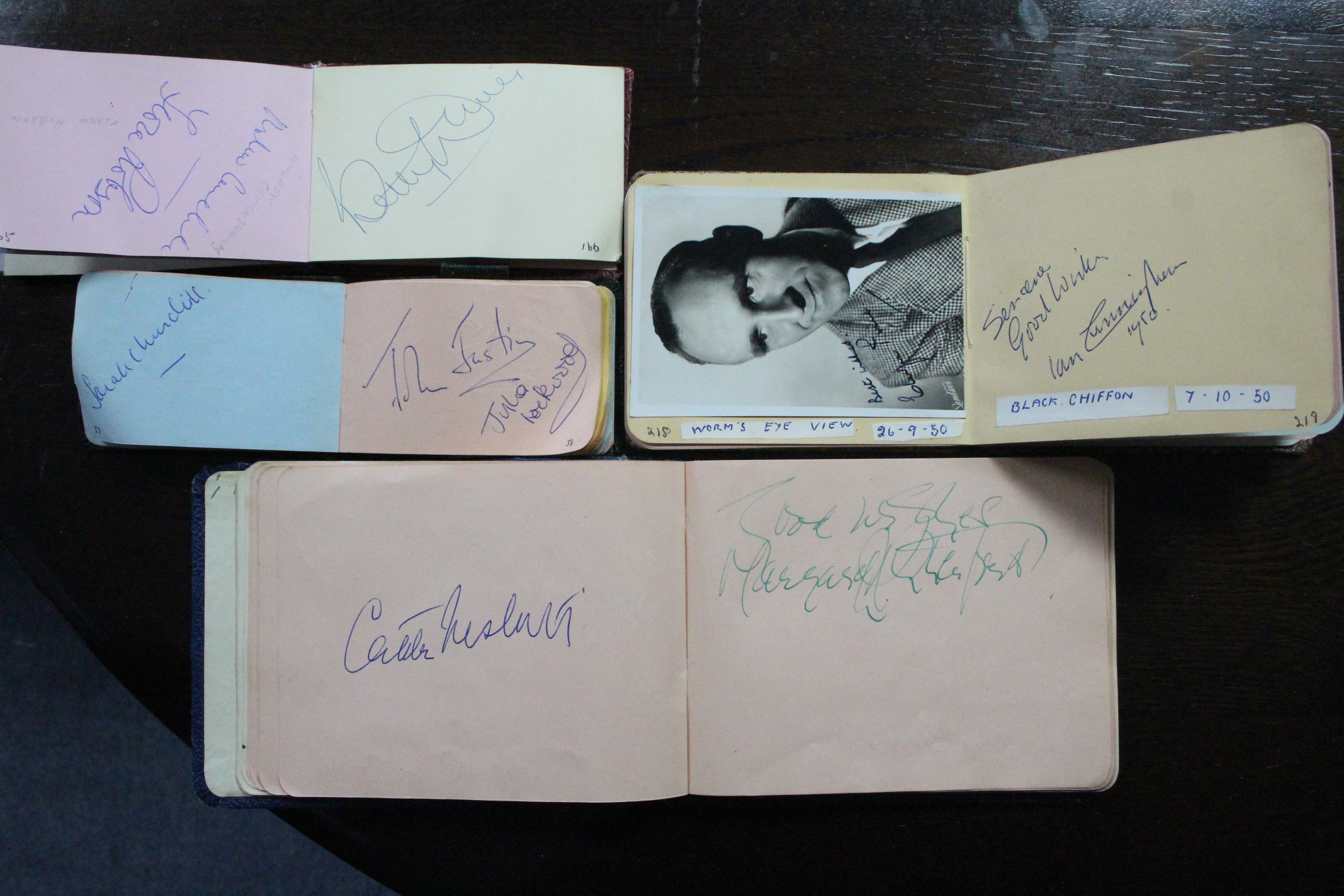 A THEATRICAL AUTOGRAPH COLLECTION in four small albums, of British stage actors from the 1950s - Image 5 of 14