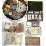 A small collection of foreign coins & banknotes.