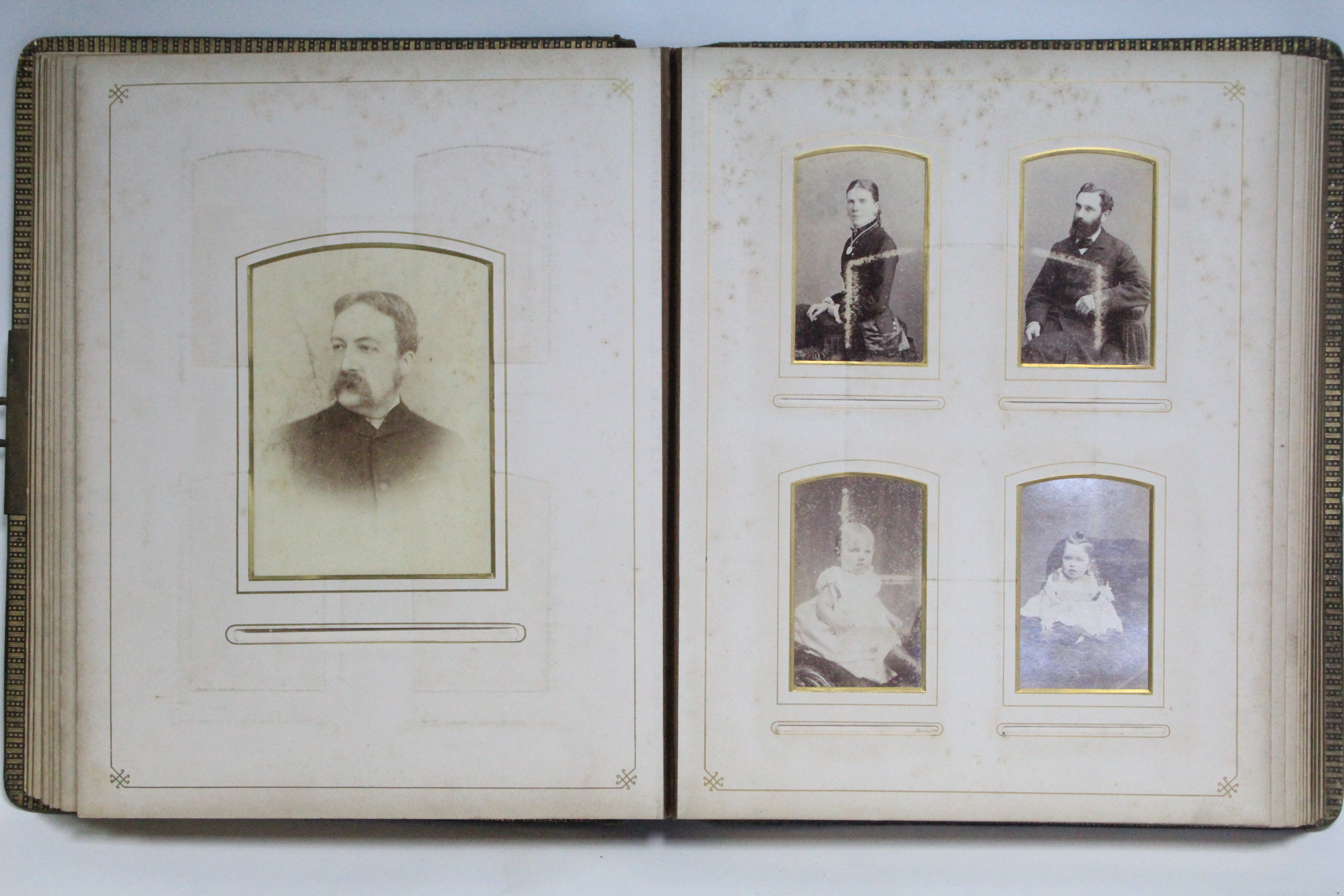 A Victorian leather-bound family photograph album containing seventy various black & white - Image 7 of 9