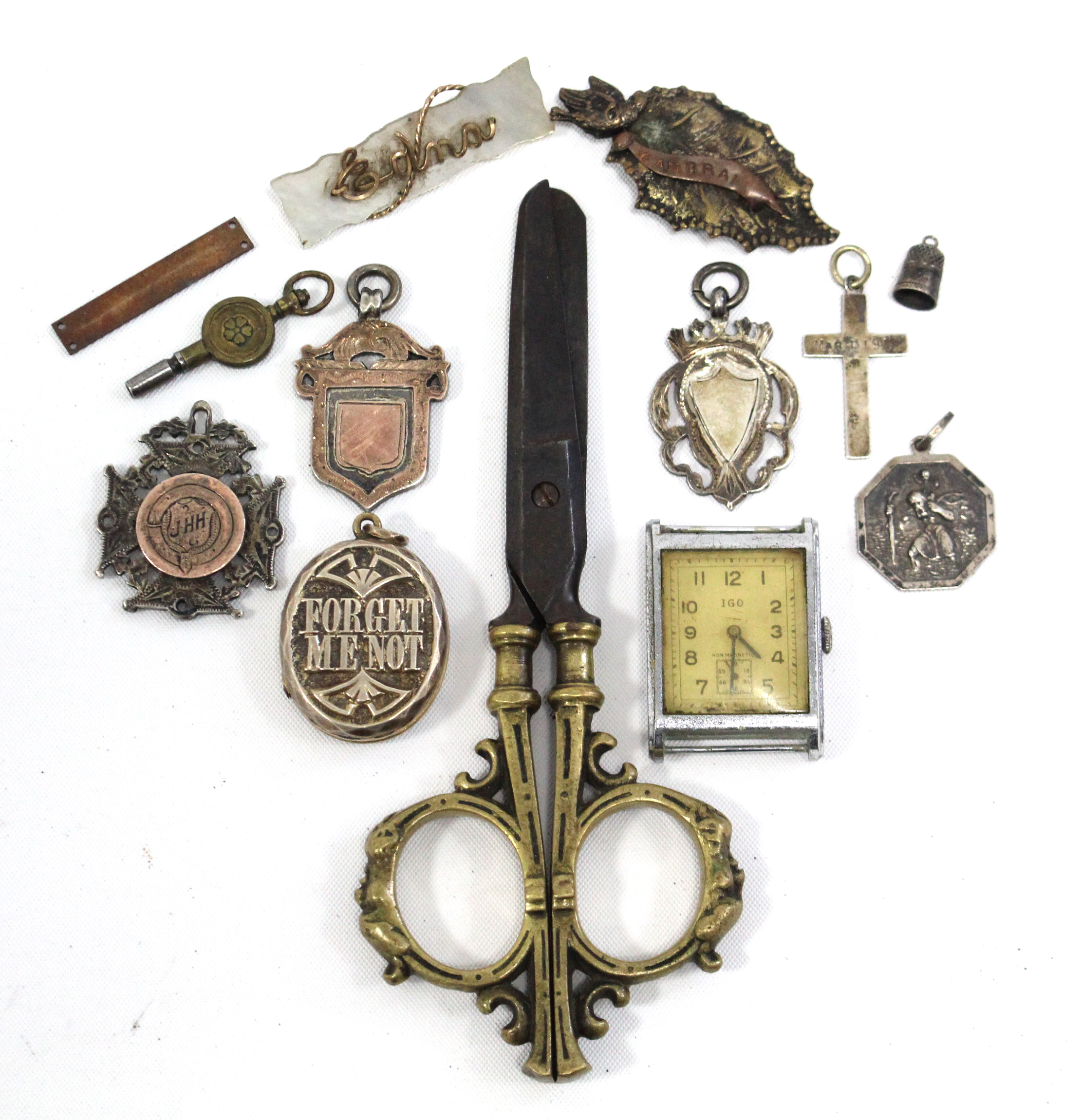 Three early 20th century silver sporting medals; a gent’s wristwatch (lacking strap), etc.