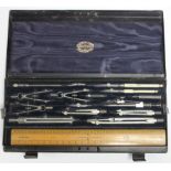 An early-mid 20th century Thornton’s of Manchester draughtsman’s set in japanned metal case.