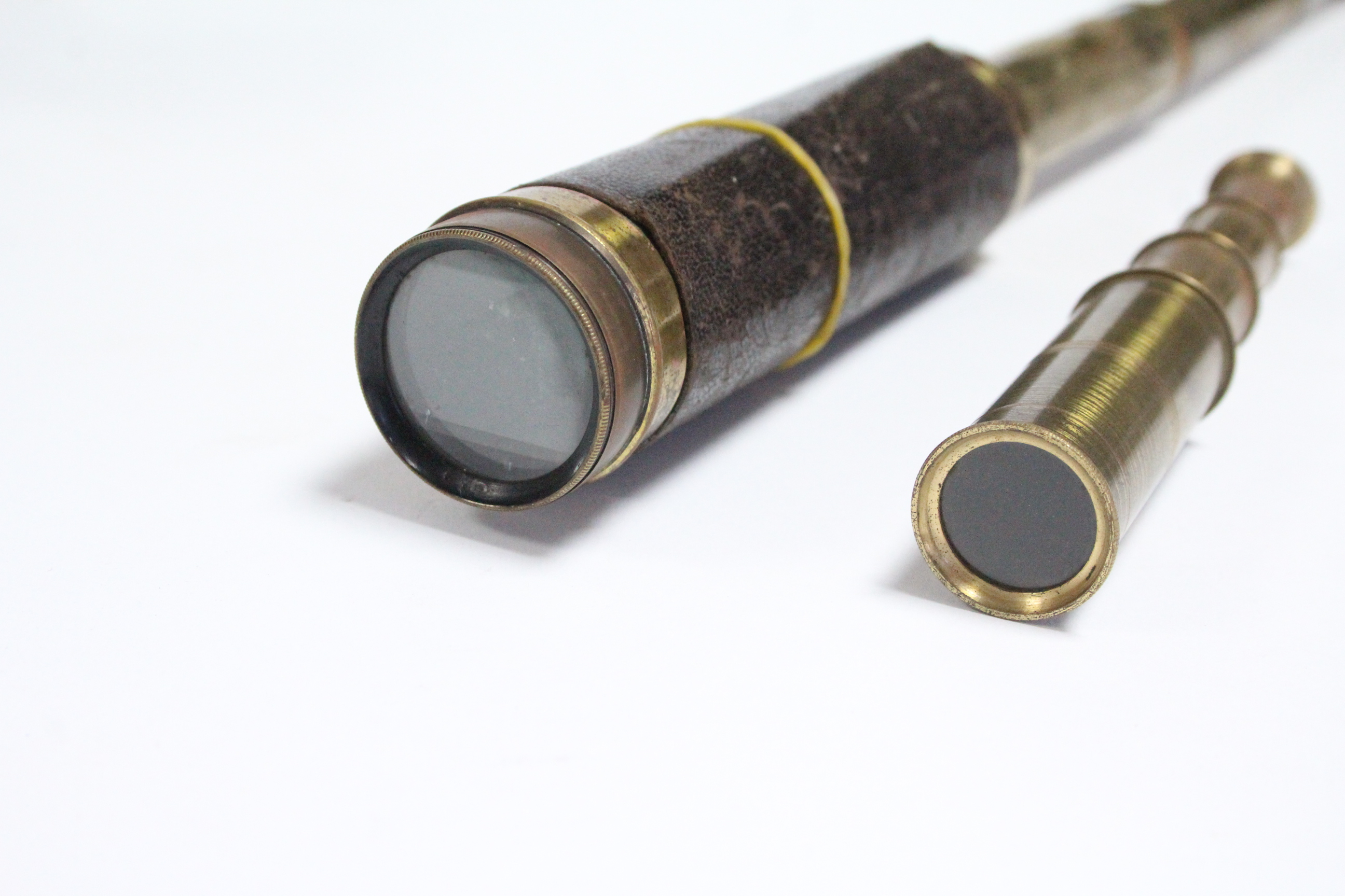 Two brass three-drawer pocket telescope, 18½” & 6½” long. - Image 3 of 4