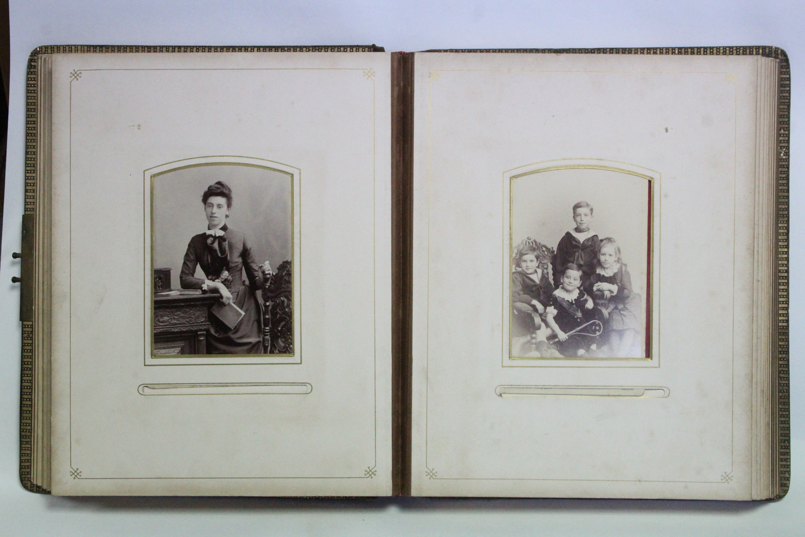A Victorian leather-bound family photograph album containing seventy various black & white - Image 6 of 9