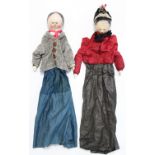 A PAIR OF VICTORIAN PAINTED WOODEN HEAD & SHOULDER MALE & FEMALE HAND PUPPETS, “PHILIP” & “ANNIE”,