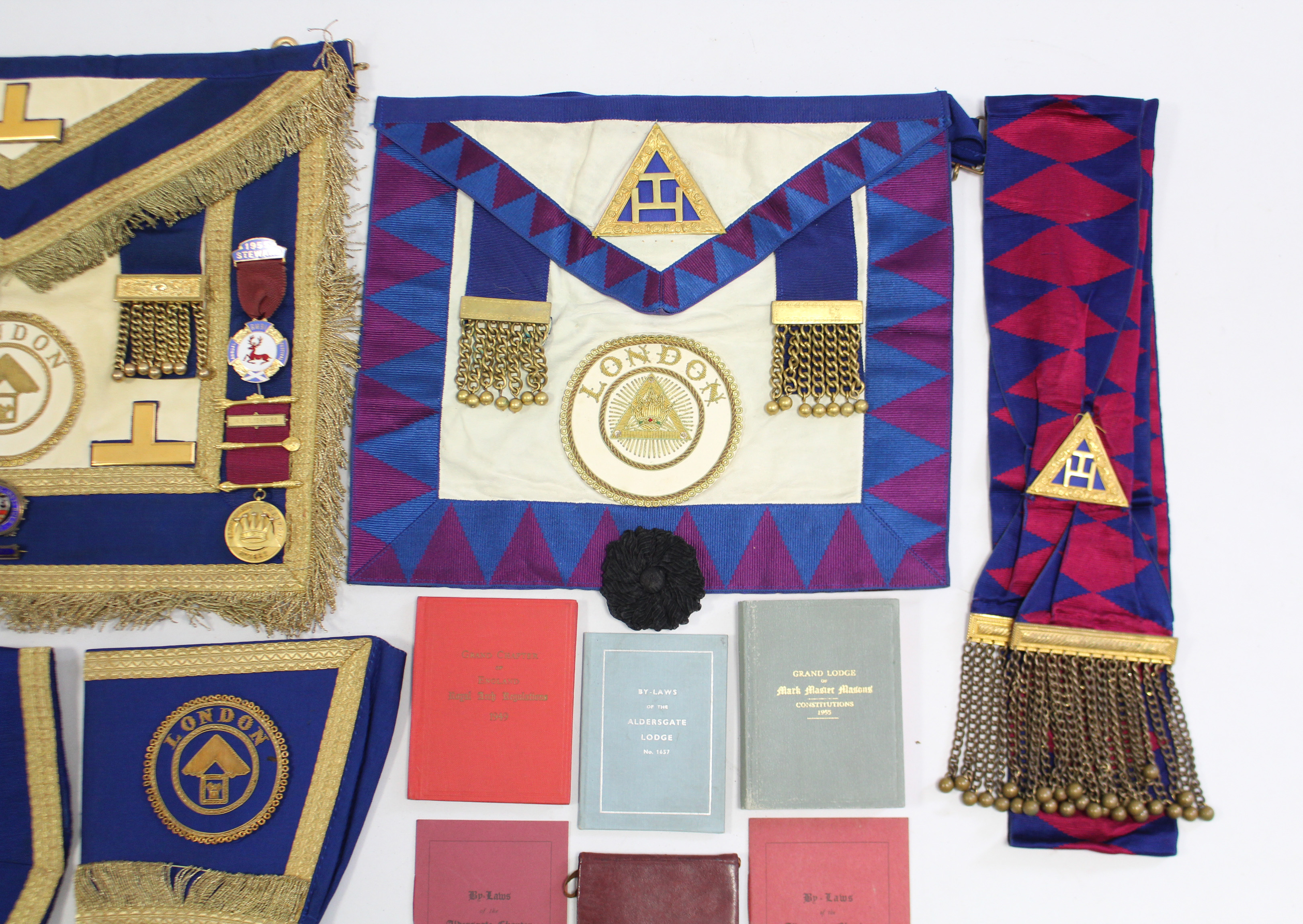 Two Masonic regalia aprons; five ditto medals; & various items of Masonic regalia. - Image 2 of 5